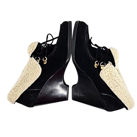 Michael Michael Kors Wmn Wendi Wedge Heel Lace Up Sherpa Black Suede Bootie Sz 7 - Picture 4 of 10